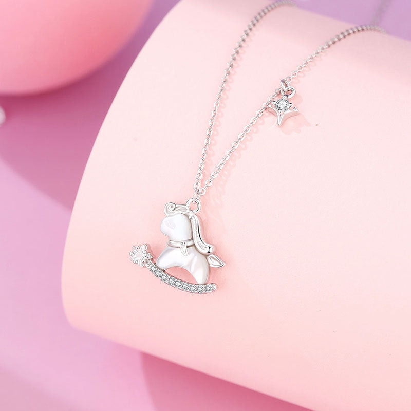 Women’s S925 Silver Starlight Cute Horse Set – Necklace, Bracelet, Earrings Niche Design Jewelry