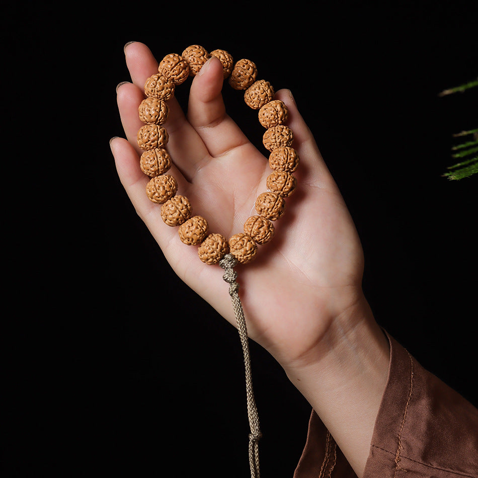 Natural Rudraksha Pumpkin Double Dragon Bracelet, 13-16mm Beads