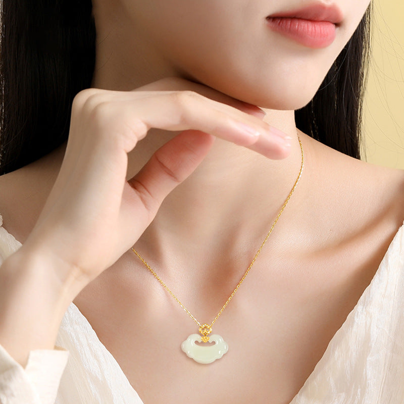 Natural Hetian White Jade Ruyi Lock Pendant – Talisman of Protection & Peace