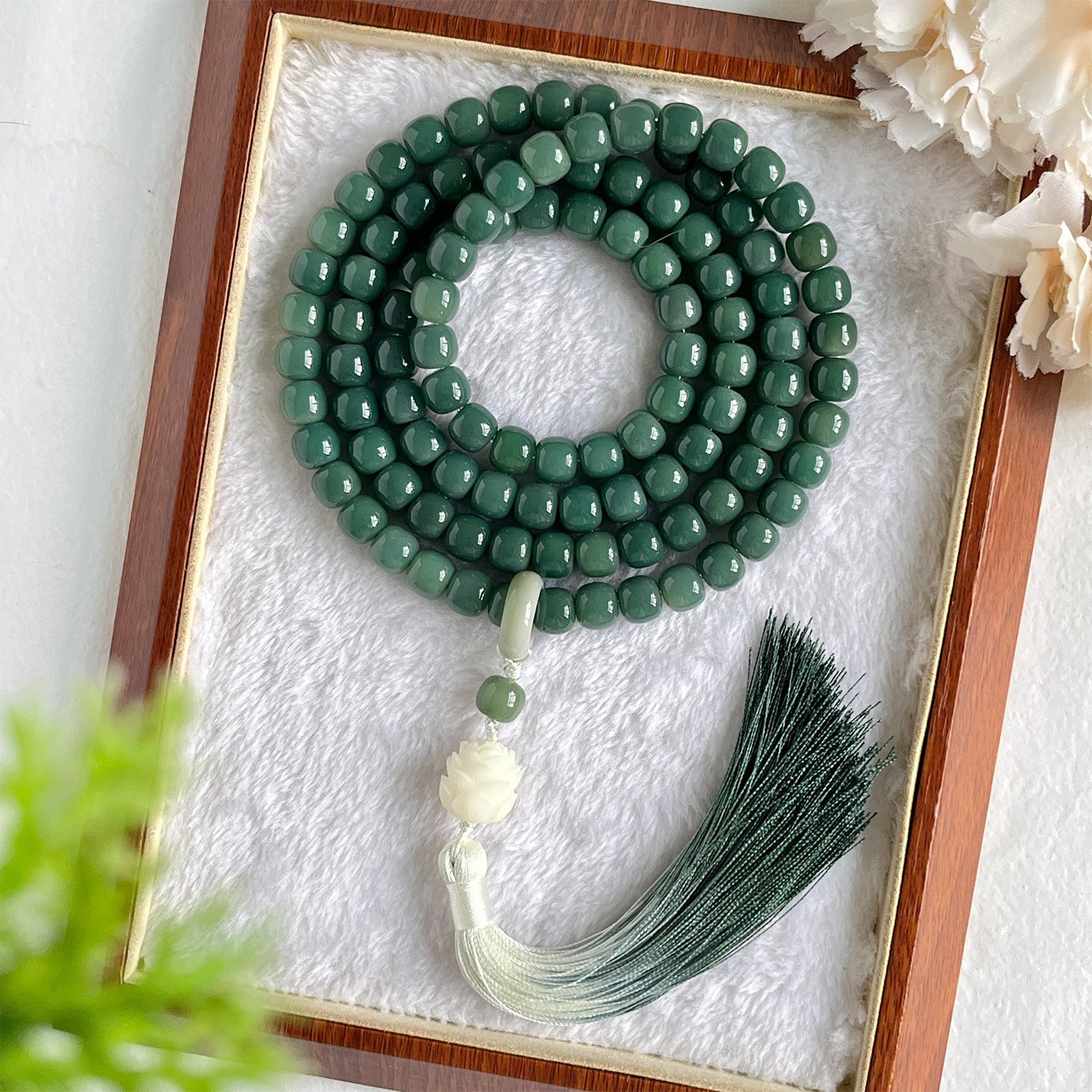Natural Green Bodhi Seed Mala – 108 Beads for Meditation & Mindful Living