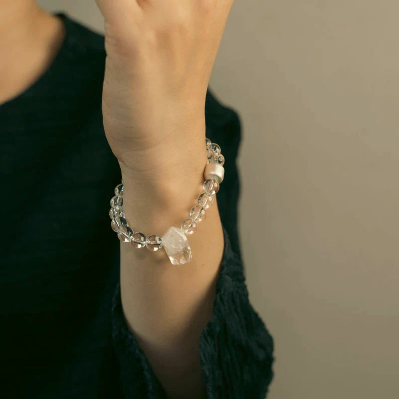 Clear Quartz Single-Strand Bracelet Calming Crystal Couple Jewelry
