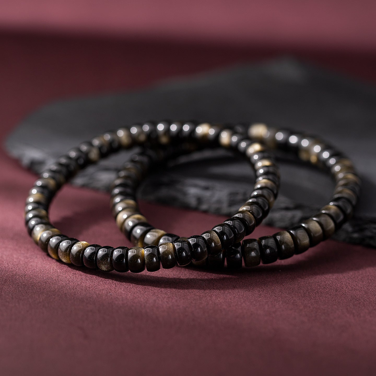 Natural Gold Obsidian Straight-Cut Thin Slice Bracelet