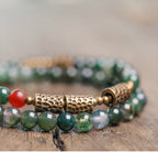 Double-Layer Moss Agate Beaded Bracelet with Brass Accents – Women's Grounding & Growth Bracelet