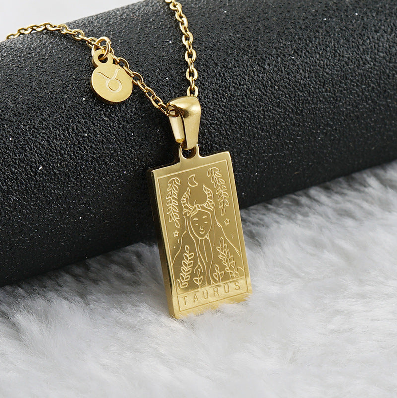 12 Zodiac Sign Pendant Necklace – 18K Gold-Plated Titanium Steel