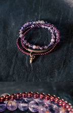 Vintage Multi-Layer Purple Phantom & Garnet Bracelet · Energy Wrap for Women