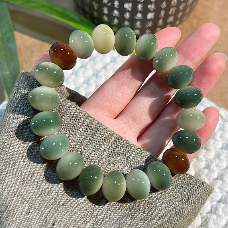 Natural Color Jade-Bodied Bodhi Prayer Bead Bracelet, 14mm