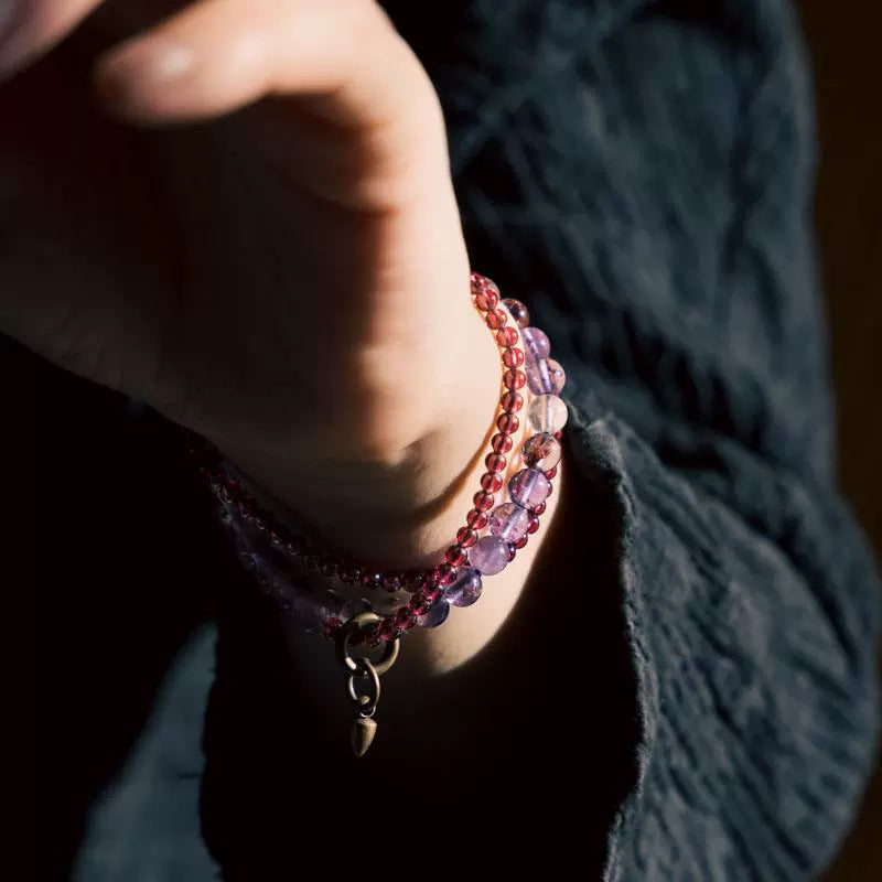 Vintage Multi-Layer Purple Phantom & Garnet Bracelet · Energy Wrap for Women