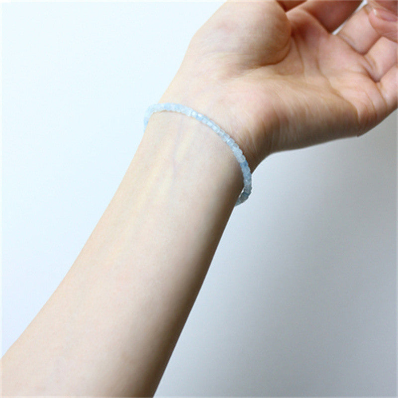 Aquamarine Bracelet Natural Crystal Sugar Cube Beads for Women
