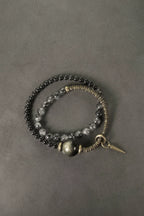 Obsidian & Black Rutilated Quartz Brass Bracelet for Protection & Focus