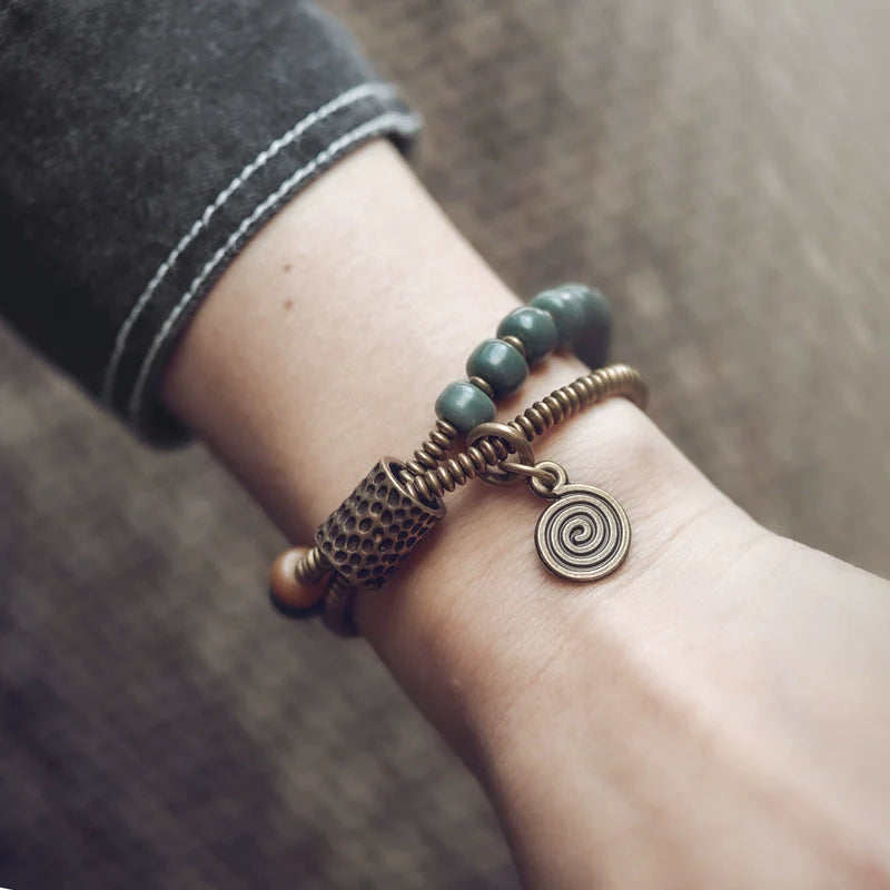Double-Layer Bodhi Beads& Brass Bracelet Calming Stress-Relief Stack for Women