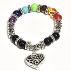 Healing Chakra Bracelet for Meditation Matte Agate Charm Heart Gemstone Health Bracelet