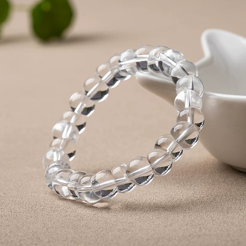 Natural White Crystal Precision-Cut Abacus Bead Bracelet - Unisex Design