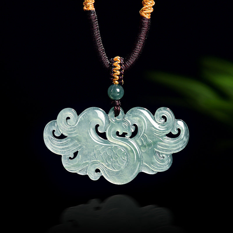 Natural Ice Blue Jadeite Phoenix Pendant – Genuine A-Grade Blue Water Jade, Feng Shui Talisman for Luck & Harmony