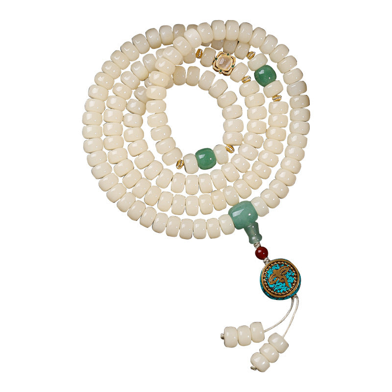 Straight-Cut White Jade Bodhi Root 108 Mala (9×6mm) – Clean & Minimalist Design