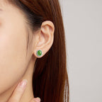 Natural Spinach Green Aged Hetian Jade Large Cabochon Stud Earrings for Women