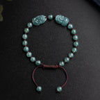 Natural A-Grade Blue Ice Jadeite Double PiXiu Handwoven Bracelet