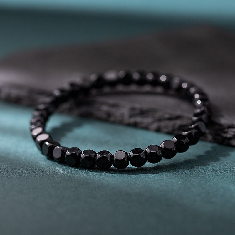 Natural Black Agate Hexagonal Bead Bracelet Unisex Couple Design