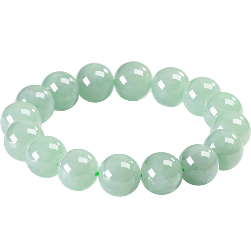 Natural Burmese A-Grade Jadeite Round Bead Bracelet – 13mm Beads, Spiritual Healing & Protection