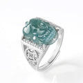 Natural A-Grade Blue Water Jadeite Pixiu Ring – S925 Silver, Adjustable Band, Unisex Fashion Ring