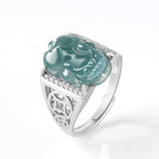 Natural A-Grade Blue Water Jadeite Pixiu Ring – S925 Silver, Adjustable Band, Unisex Fashion Ring