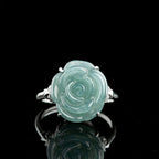 Natural A-Grade Blue Water Jadeite Rose Ring – S925 Silver Adjustable Ice Jade Fashion Ring for Women