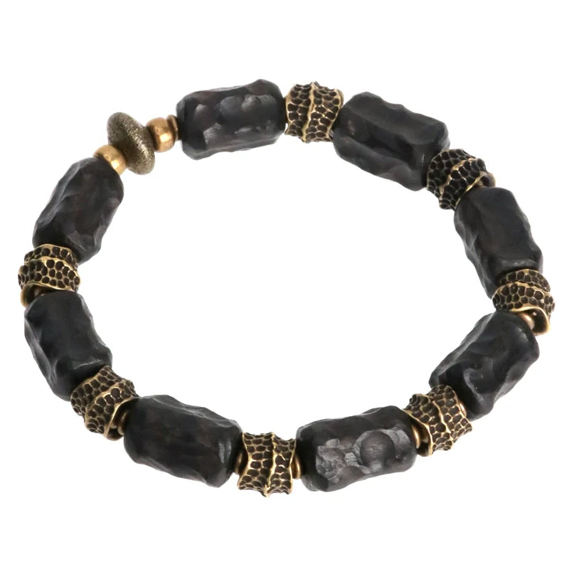 Tibetan Spiritual Jewelry Hand-Carved Ebony & Brass Bracelet for Protection