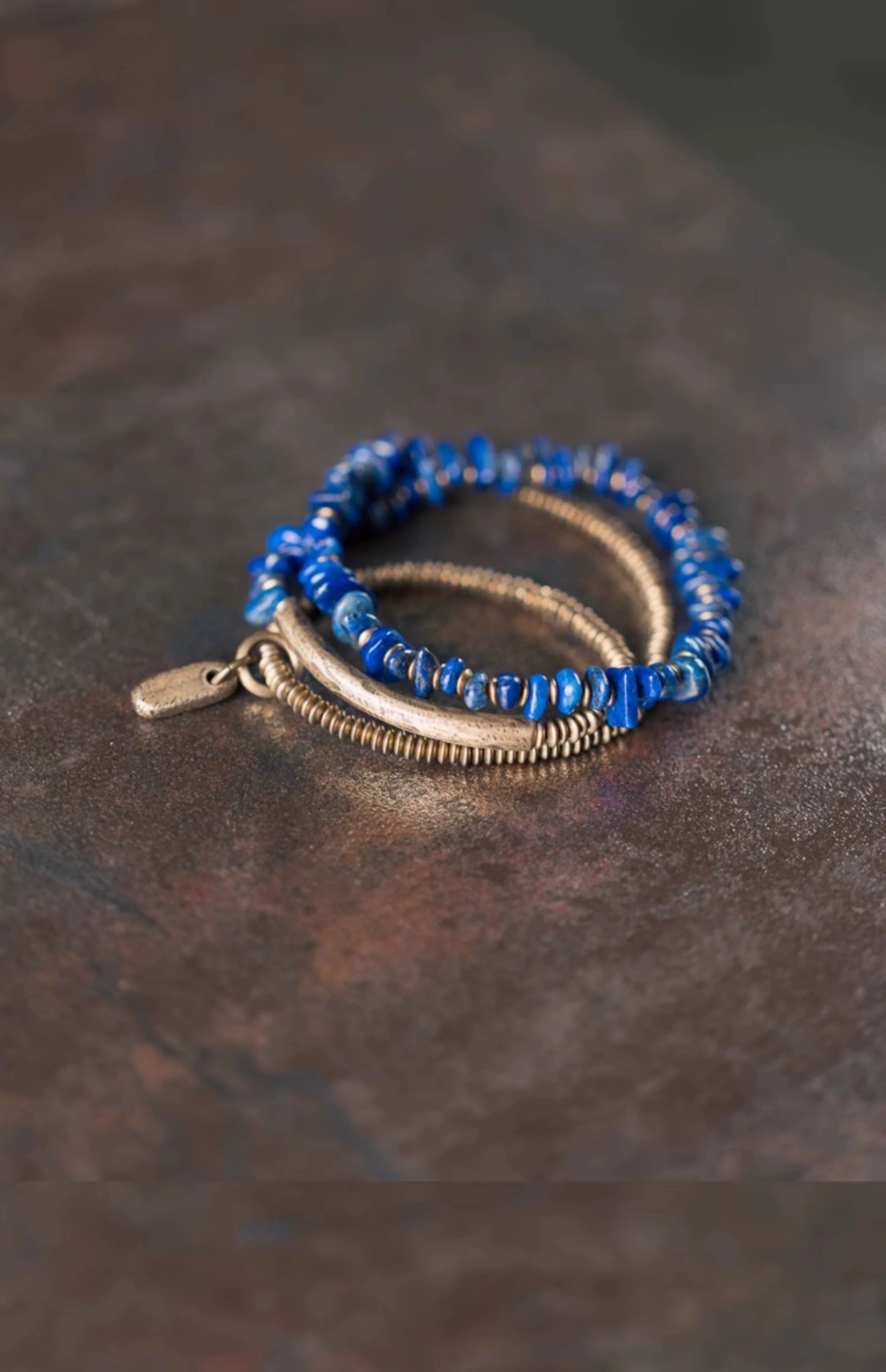 Irregular Lapis Lazuli& Brass Multi-Layer Bracelet Handcrafted Tibetan Jewelry for Protection & Balance