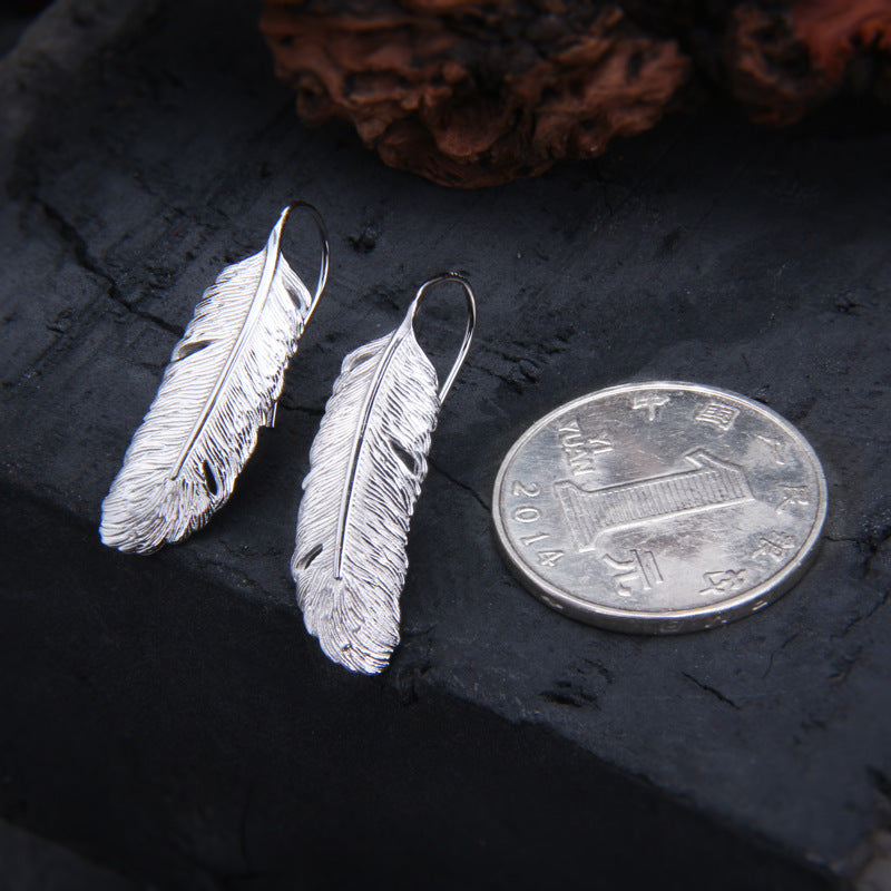 925 Sterling Silver Feather Earrings for Women