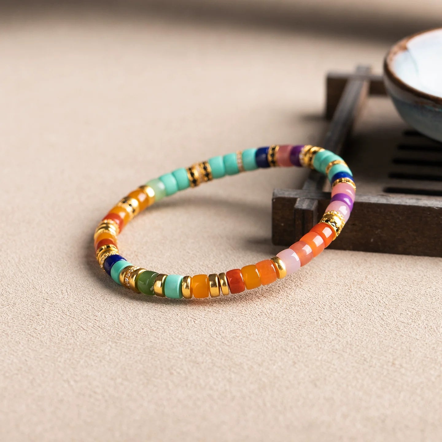 Natural Rainbow Multi-Gemstone Bead Bracelet 🌈