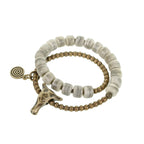 Men’s Bracelet with Natural Yak Bone Beads and Brass Bull Head Accent