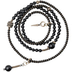 Tibetan Vintage Wrap Bracelet · Black Agate, Brass & Ebony Wood · Multi-Layer Long Strand