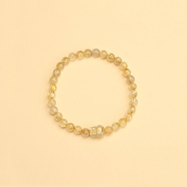 Natural Rutilated Quartz Handmade Beaded Pixiu Feng Shui Bracelet