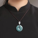Natural Blue Water Jadeite Peace Amulet Pendant – A-Grade Jade, Spiritual Protection Talisman