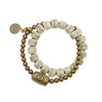 Tibetan Handmade Double-Wrap Yak Bone Bracelet with Brass Dzi Beads and Vintage Brass Accents