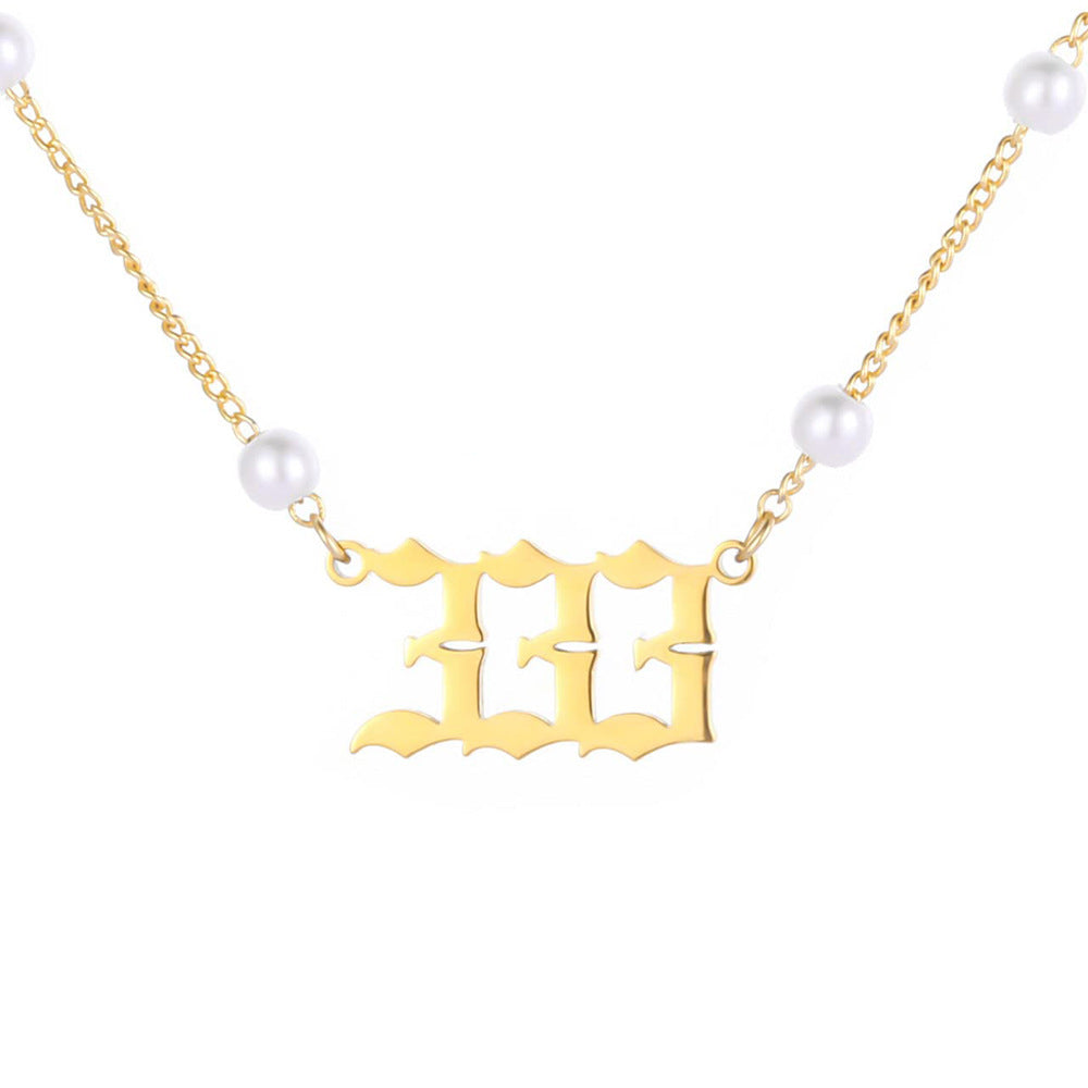 Angel Number Pearl Pendant Necklace for Women – Non-Tarnish Stainless Steel Chain with Lucky Number Charm