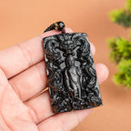 Natural A-Grade Black Jadeite Amitabha Buddha Nine Dragons "Supreme Self-Mastery" Pendant Unisex