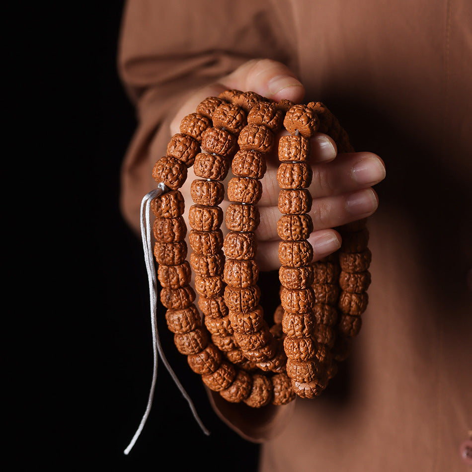 Natural Rudraksha Double Dragon Pattern 108 Mala Beads Prayer Beads