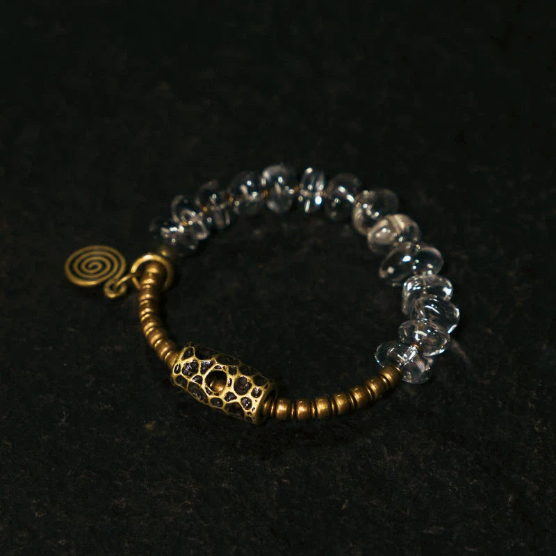 White Quartz & Brass Single-Strand Bracelet – Calm & Clarity for Women