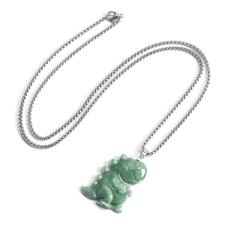 Natural Green Jadeite Cute Dinosaur Pendant – A-Grade Jade, S925 Silver, Fun & Playful Talisman