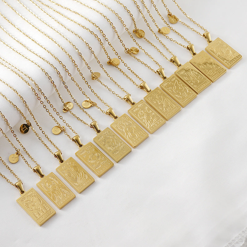 12 Zodiac Sign Pendant Necklace – 18K Gold-Plated Titanium Steel
