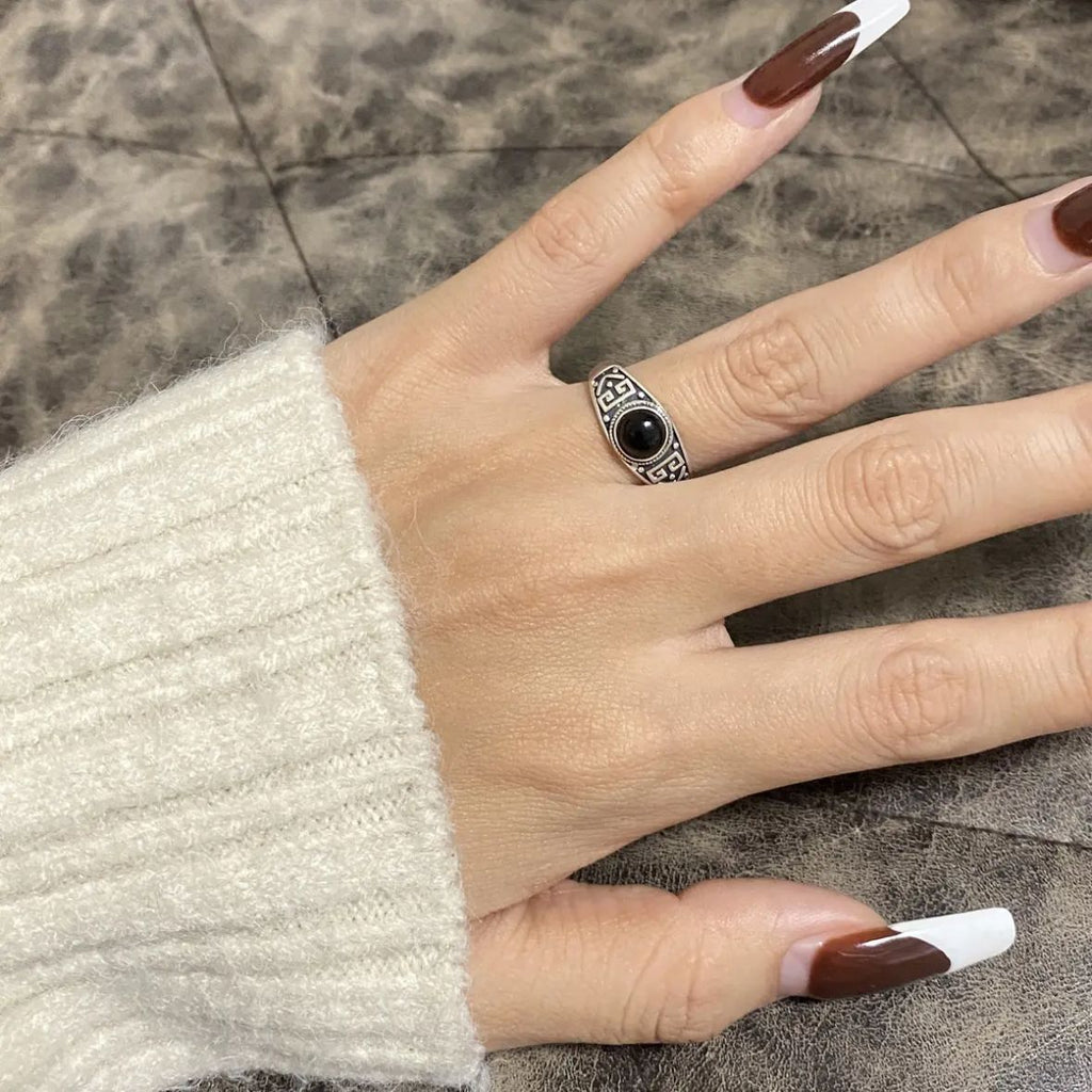 S925 Sterling Silver Vintage Red Agate Open Ring – Minimalist Band for Women