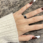 S925 Sterling Silver Vintage Red Agate Open Ring – Minimalist Band for Women
