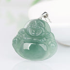 Natural Green Jade Maitreya Buddha Pendant Laughing Buddha S925 Silver Necklace