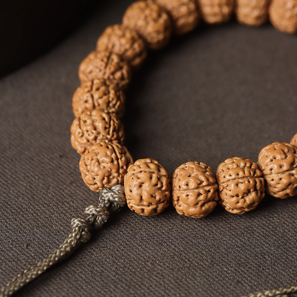 Natural Rudraksha Pumpkin Double Dragon Bracelet, 13-16mm Beads