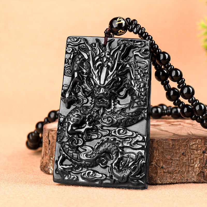 Natural A-Grade Black Jadeite Dragon King Zodiac Pendant