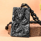 Natural A-Grade Black Jadeite Dragon King Zodiac Pendant