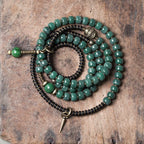 Green Bodhi Beads Bracelet with Ebony & Brass Spacers · Multi-Layer Spiritual Mala for Meditation & Mindfulness