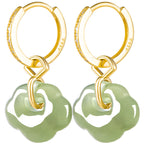 Women’s Natural Hetian Jade Ruyi Earrings, Set in S925 Silver