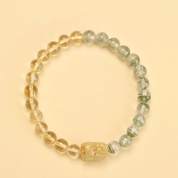 Natural Green Phantom Quartz and Citrine Feng Shui Pixiu Bracelet