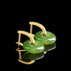Natural Hetian Green Jade Peace Circle Earrings with S925 Silver Setting